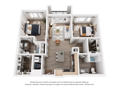 Floor plan for 2 beds, 2 baths, 1074 sqft